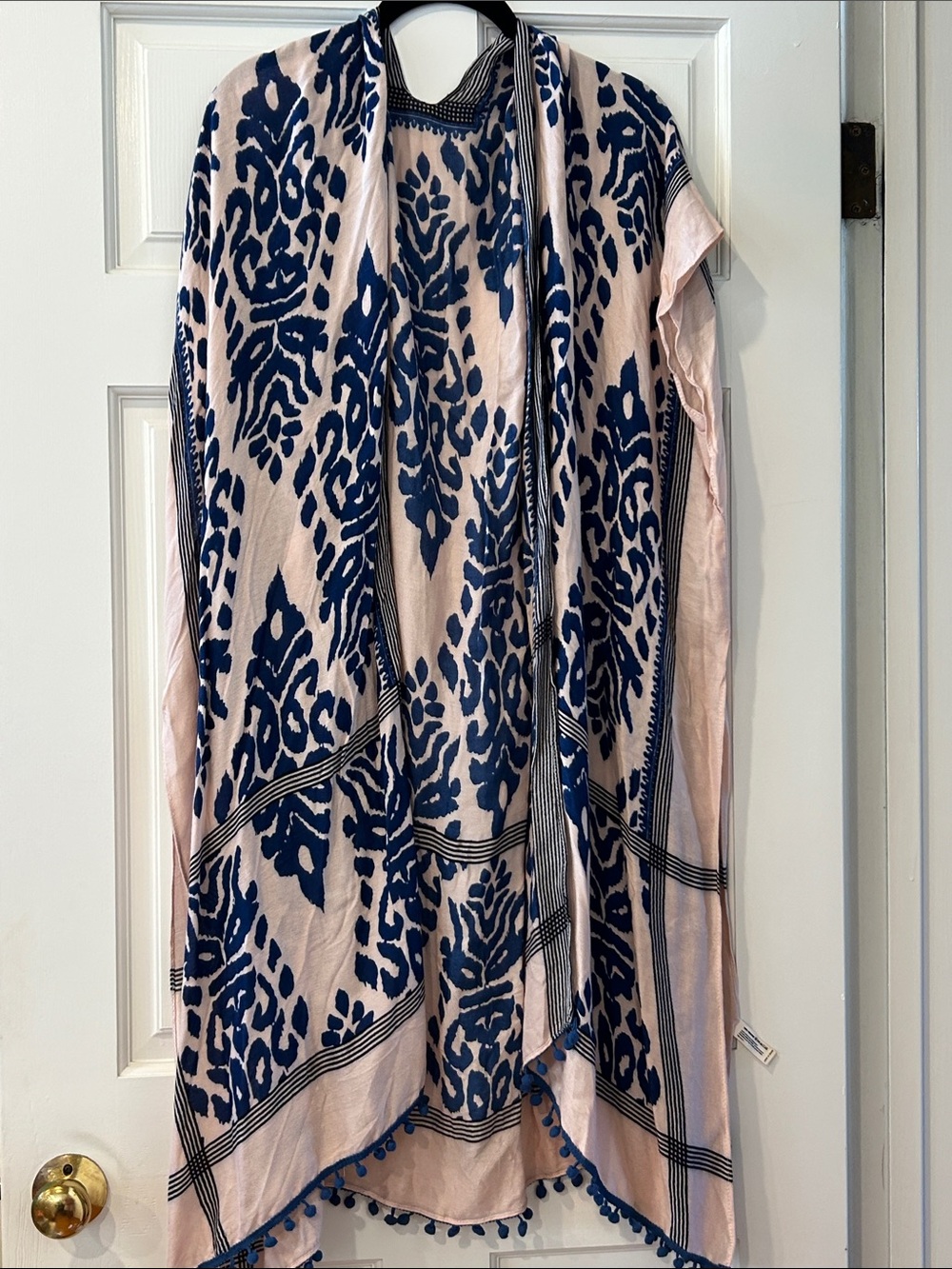 Swim coverup or wear with Pants- Pink and Navy Print Flowing  one size fits all